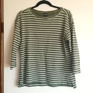 Patagonia Olive Green and White Striped Women’s Sweater